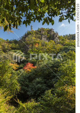 Autumn foliage at Gokei River, located upstream of the Makitani River, a tributary of the Takahashi River in Soja City, Okayama Prefecture, Japan, and the Kenbo and Undai peaks Autumn foliage at Gokei River, located upstream of the Makitani River, a tributary of the Takahashi River in Soja City, Okayama Prefecture, Japan, and the Kenbo and Undai peaks 135917210