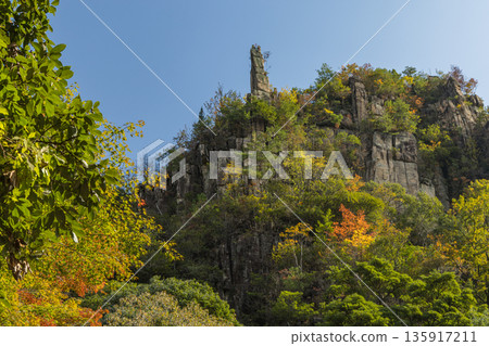Autumn foliage at Gokei River, located upstream of the Makitani River, a tributary of the Takahashi River in Soja City, Okayama Prefecture, Japan, and the Kenbo and Undai peaks Autumn foliage at Gokei River, located upstream of the Makitani River, a tributary of the Takahashi River in Soja City, Okayama Prefecture, Japan, and the Kenbo and Undai peaks 135917211