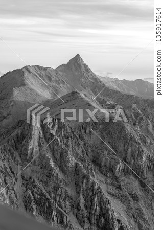 Mount Yari seen from the terrace of Kitahotaka hut. Climbing Mount Kitahotaka in the Northern Alps (for newspapers and magazines) Mount Yari seen from the terrace of Kitahotaka hut. Climbing Mount Kitahotaka in the Northern Alps (for newspapers and magazines) 135917614