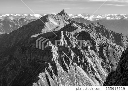 Mount Yari and the Great Kiretto seen from the summit (South Peak) of Mount Kitahotaka. Climbing Mount Kitahotaka in the Northern Alps (for newspapers and magazines) Mount Yari and the Great Kiretto seen from the summit (South Peak) of Mount Kitahotaka. Climbing Mount Kitahotaka in the Northern Alps (for newspapers and magazines) 135917619