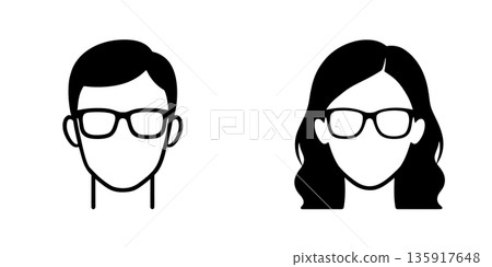 Silhouette icons of men and women wearing glasses 135917648