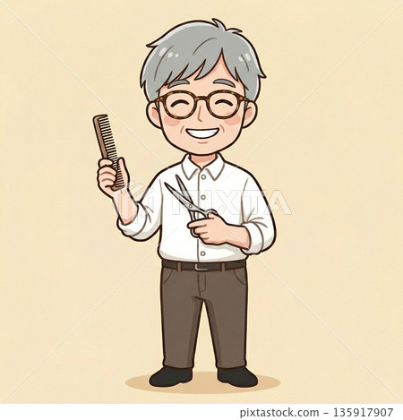 Chibi character illustration of a senior hairdresser 135917907
