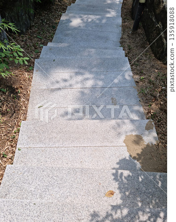 This is a close-up of the downhill stairs. This is a close-up of the downhill stairs. 135918088