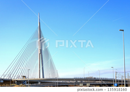 Ada suspension bridge over Sava river Ada suspension bridge over Sava river 135918160