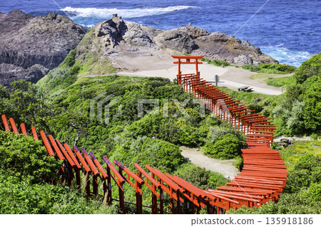 擁有123座紅色鳥居的壯麗景色的元乃隅神社（山口縣長門市） 135918186
