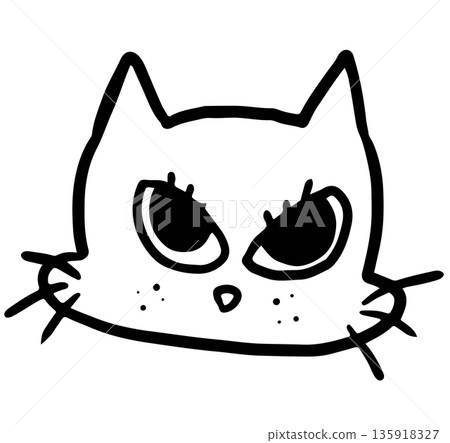 Hand drawn grumpy cat head shape outline for colouring book, decoration, kitten cartoon, characters, comic, mascot, stickers, tattoo, pet shop, vet, animal, home decor, house, yard, playtime, brooch Hand drawn grumpy cat head shape outline for colouring book, decoration, kitten cartoon, characters, comic, mascot, stickers, tattoo, pet shop, vet, animal, home decor, house, yard, playtime, brooch 135918327