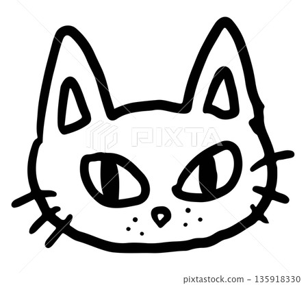 Hand drawn grumpy cat head shape outline for colouring book, decoration, kitten cartoon, characters, comic, mascot, stickers, tattoo, pet shop, vet, animal, home decor, house, yard, playtime, brooch 135918330