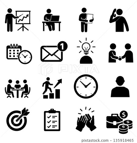 A collection of work-related icons that can be used in business situations A collection of work-related icons that can be used in business situations 135918465