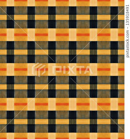 Abstract mid-century geometrical background, retro style seamless pattern in yellow and orange tones 135918491