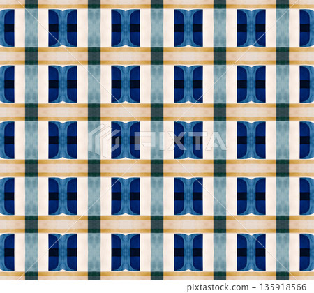 Abstract mid-century geometrical background, retro style seamless pattern in blue and beige tones Abstract mid-century geometrical background, retro style seamless pattern in blue and beige tones 135918566