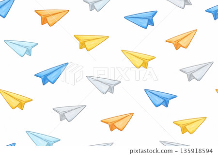 背景圖案是由蠟筆畫的紙飛機散落在各處組成的。 背景圖案是由蠟筆畫的紙飛機散落在各處組成的。 135918594