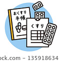 Medicine notebook and medicine icon. Prescription illustration. 135918634