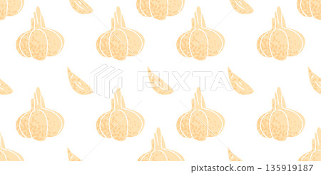Seamless Pattern of Whole and Sliced Garlic 135919187