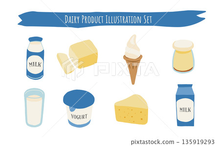 Illustration set of dairy products 135919293