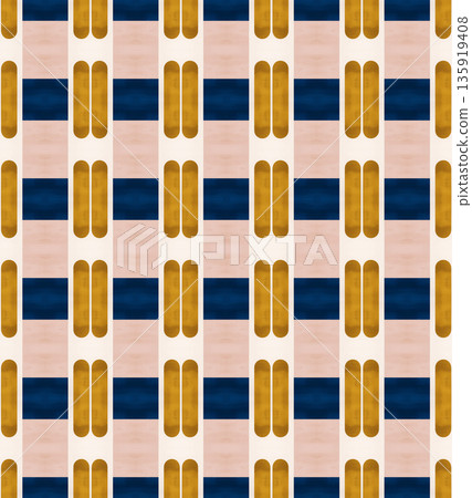 Abstract mid-century geometrical background, retro style seamless pattern in blue and red tones 135919408