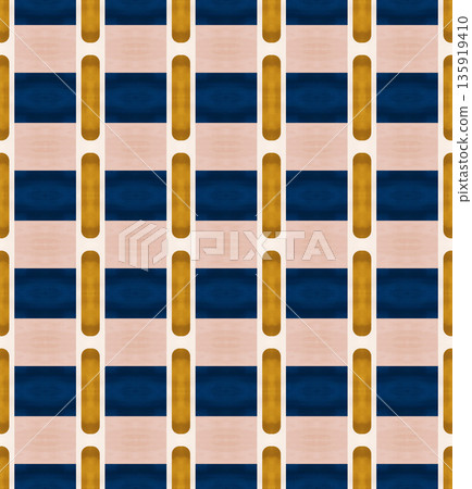 Abstract mid-century geometrical background, retro style seamless pattern in blue and soft pink tones 135919410