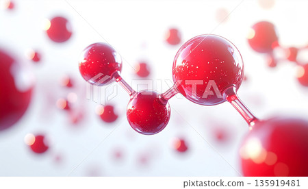 Molecular structure image of a glowing red beauty ingredient. Science background of anti-aging care and cutting-edge skincare research. 135919481