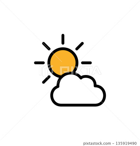 簡單的彩色天氣圖標，太陽、晴天、雲朵。 135919490