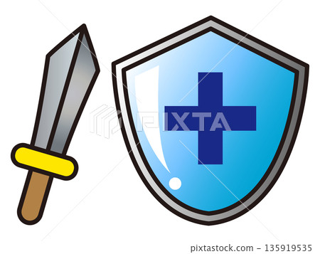 Sword and shield icon illustration material Sword and shield icon illustration material 135919535