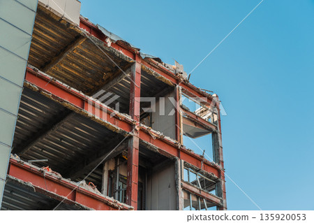 Steel frame demolition work 135920053