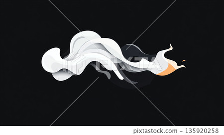 Graphic smoke on dark background. White graphic smoke. AI Generated. 135920258
