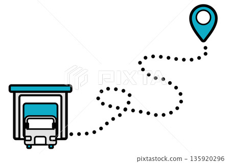 An illustration showing the route from the dispatch location to the destination An illustration showing the route from the dispatch location to the destination 135920296