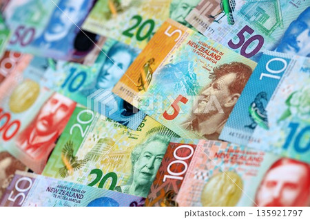 New Zealand dollar money bills in big amount on table close up. Rich life concept in New Zealand. Business and economy 135921797