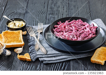 Beet salad with mayo and garlic in bowl Beet salad with mayo and garlic in bowl 135921963