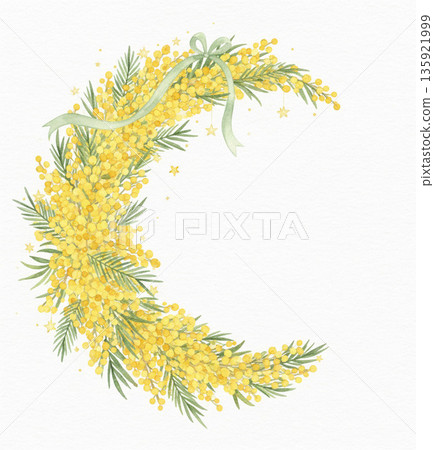 含羞草系列：一款飾有絲帶和星星的夢幻新月形花環 135921999