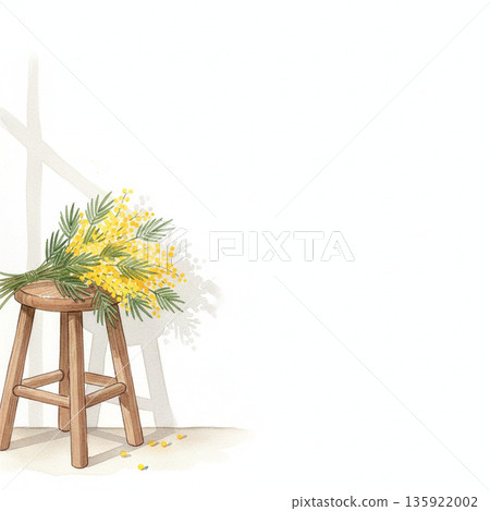 含羞草系列：一束隨意擺放在木凳上的含羞草花束 135922002