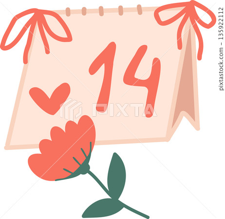 Calendar with bow and love for Valentine Day or a February holiday with romantic celebration Calendar with bow and love for Valentine Day or a February holiday with romantic celebration 135922112
