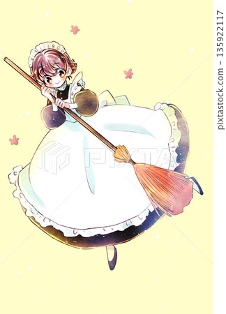 Smiling maid holding a broom Smiling maid holding a broom 135922117