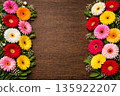 Wood grain table and gerbera decoration background 135922207
