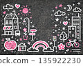 Concrete wall hand-drawn cute city graffiti background 135922230