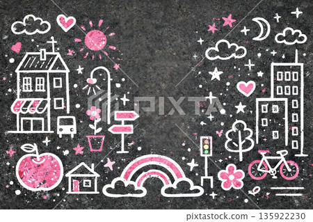 混凝土牆手繪可愛城市塗鴉背景 135922230