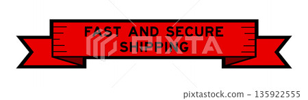 Ribbon label banner with word fast and secure shipping in red color on white background Ribbon label banner with word fast and secure shipping in red color on white background 135922555