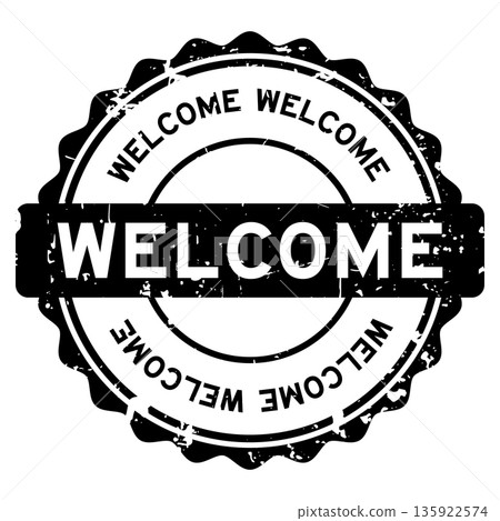 Grunge black welcome word round seal stamp on white background 135922574