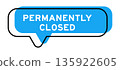 Speech banner and blue shade with word permanently closed on white background 135922605
