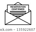Envelope and letter sign with word reservation confirmed as the headline 135922607