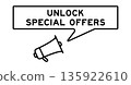 Megaphone icon with speech bubble in word unlocked special offers on white background 135922610