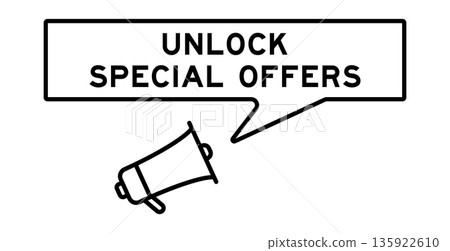Megaphone icon with speech bubble in word unlocked special offers on white background 135922610