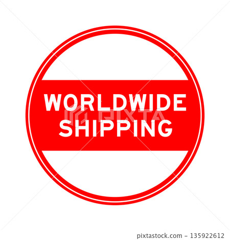 Red color round seal sticker in word worldwide shipping on white background Red color round seal sticker in word worldwide shipping on white background 135922612
