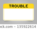 Label banner that have yellow headline with word trouble and white copy space, on gray background 135922614