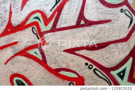 Colorful background of graffiti painting artwork with bright aerosol outlines on wall. Old school street art piece made with aerosol spray paint cans. Contemporary youth culture backdrop Colorful background of graffiti painting artwork with bright aerosol outlines on wall. Old school street art piece made with aerosol spray paint cans. Contemporary youth culture backdrop 135923018