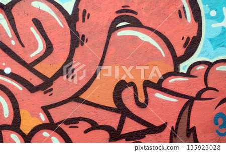 Colorful background of graffiti painting artwork with bright aerosol outlines on wall. Old school street art piece made with aerosol spray paint cans. Contemporary youth culture backdrop Colorful background of graffiti painting artwork with bright aerosol outlines on wall. Old school street art piece made with aerosol spray paint cans. Contemporary youth culture backdrop 135923028