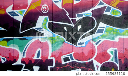Colorful background of graffiti painting artwork with bright aerosol outlines on wall. Old school street art piece made with aerosol spray paint cans. Contemporary youth culture backdrop Colorful background of graffiti painting artwork with bright aerosol outlines on wall. Old school street art piece made with aerosol spray paint cans. Contemporary youth culture backdrop 135923118