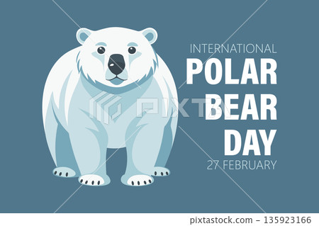 International polar bear day banner. Cute polar bear. Greeting card, poster. Illustration. 135923166