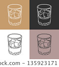 Line art set, whiskey glasses with ice cubes. Drinks illustration. 135923171