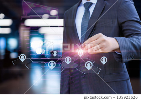 Businessman on digital net. Businessman on digital net. 135923626