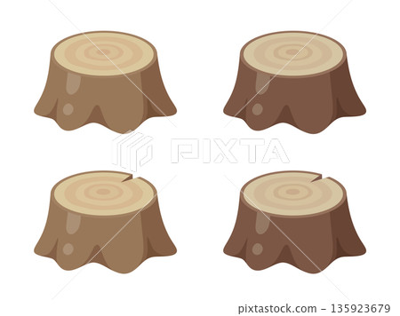 可愛的樹樁插畫素材套裝 可愛的樹樁插畫素材套裝 135923679